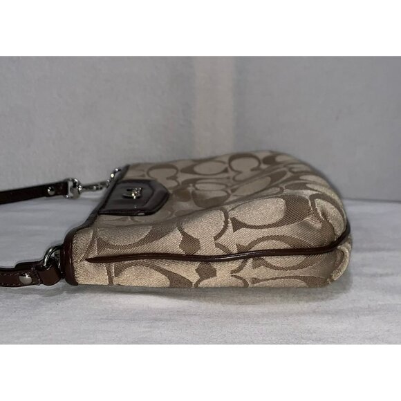 Coach Ashley Signature Sateen Large Wristlet/Mini Bag Beige Brown Silver Two Way - Picture 5 of 12